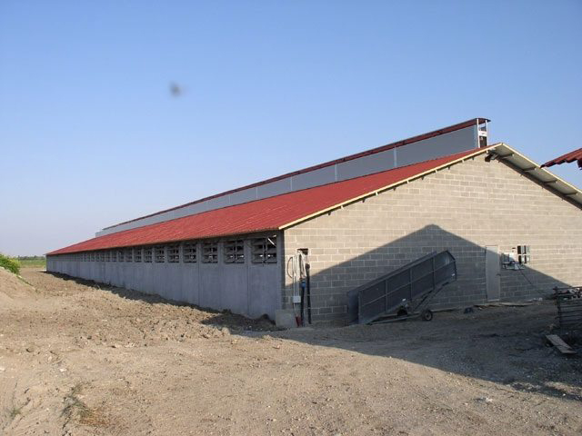 Cubierta exterior de nave ganadera moderna con sistema de ventilación superior y aislamiento térmico eficiente