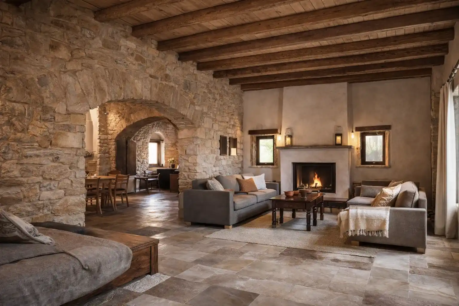 interior reformado de una vivienda rural con acabados contemporáneos