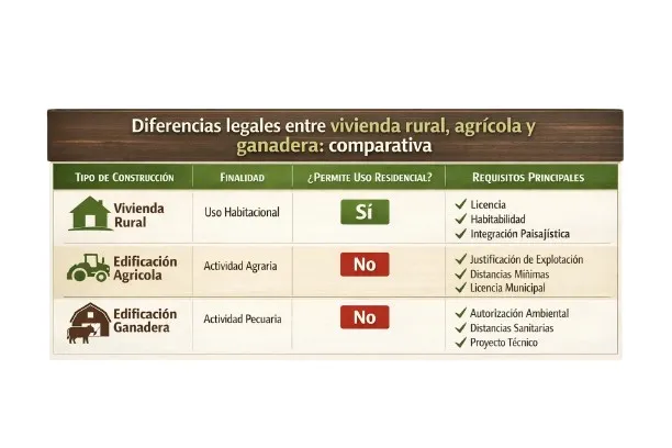 comparativa legal entre vivienda rural edificación agrícola y ganadera