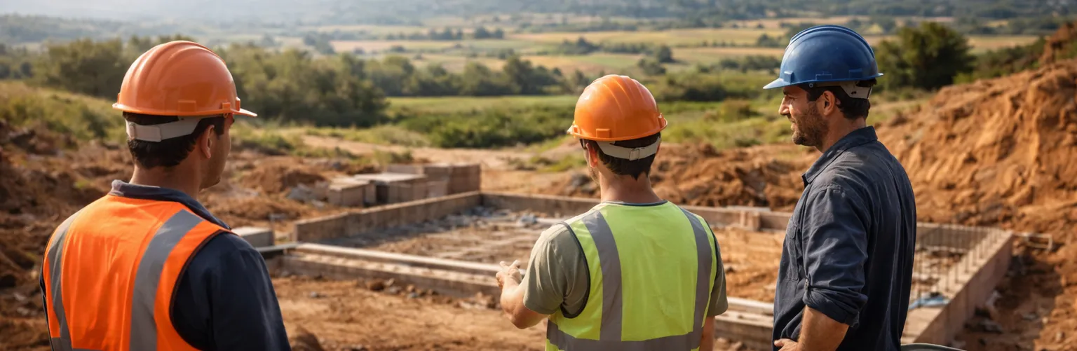 Técnicos supervisando una obra rural, un componente esencial del coste de mano de obra