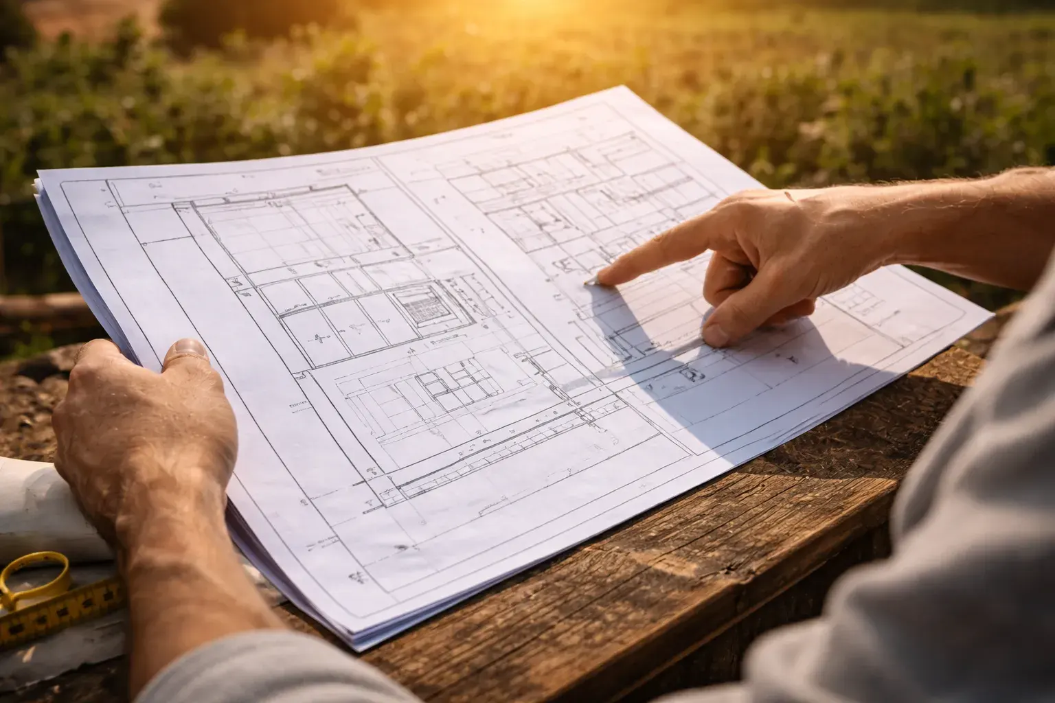 Revisión de planos arquitectónicos para calcular el presupuesto de una construcción rural
