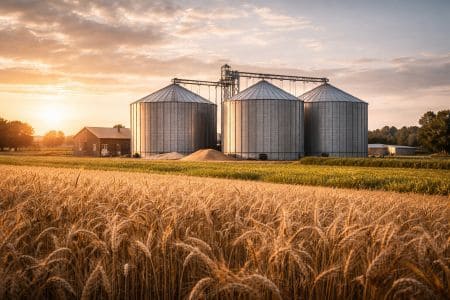 silos agrícolas para almacenamiento de cereal en un campo europeo