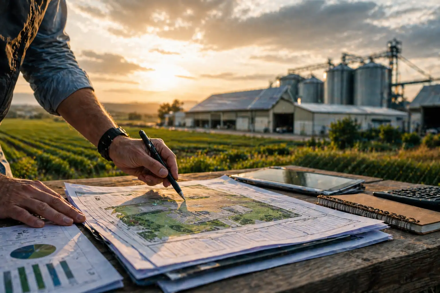 evaluación de impacto ambiental agroindustrial en proyecto rural con planos técnicos sobre mesa